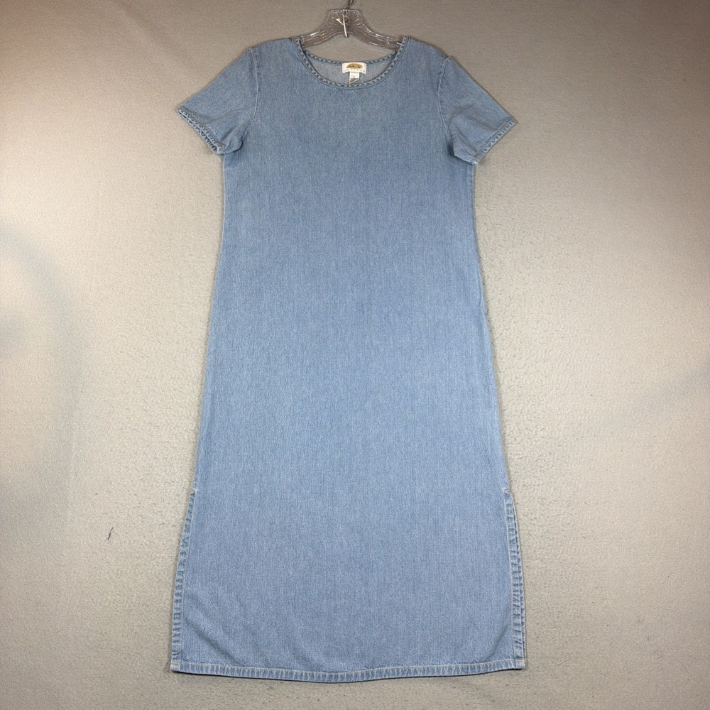 Talbots Blue Denim Cotton Short Sleeve Dress Small Petite Preppy